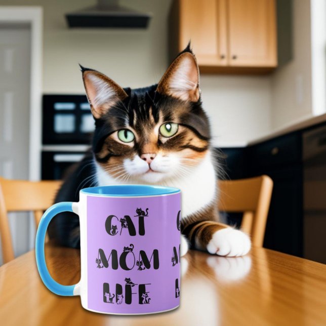 Lila Moderne Cat Mama Leben Niedlich Muttertag Tasse (Von Creator hochgeladen)