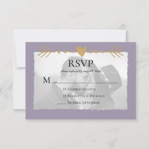 Lila moderne Foto Gold Herzen RSVP Karte