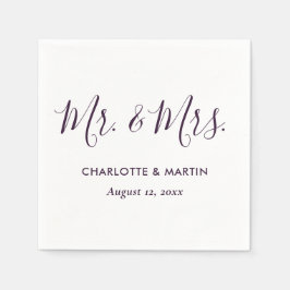 Lila moderne Schriftart Mr. und Mrs. Hochzeit Serviette