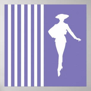 Lila moderne Streifen mit Mode-Silhouette Poster