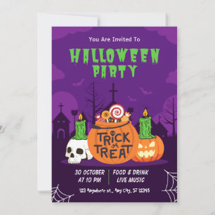 Lila moderne Trick-or-Treat-Halloween-Party  Einladung