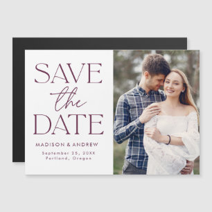 Lila Moderne Typografie Foto Save-the-Date Magneteinladung