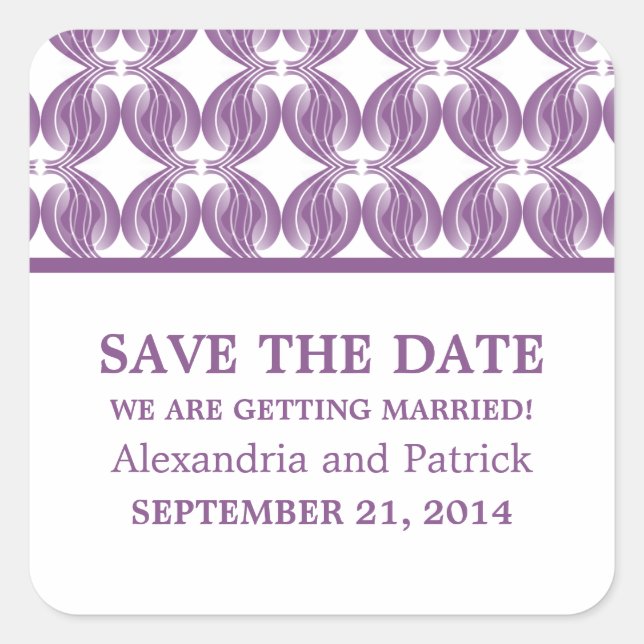 Lila Moderner Deko Save the Date Stickers (Vorderseite)