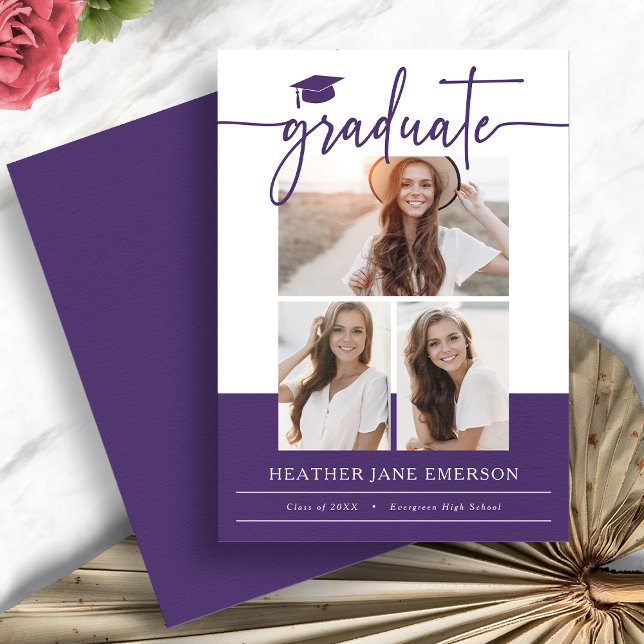 Lila Moderner Foto Abschluss Ankündigung (Purple Modern Photo Collage Graduation Announcement by Painted Paperie
)