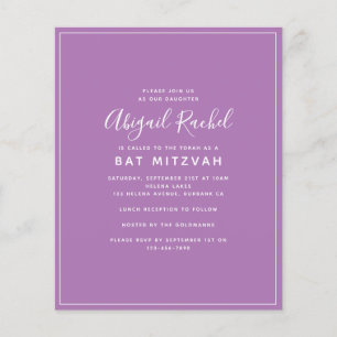 Lila moderner Haushalt Bat Mitzvah Einladung