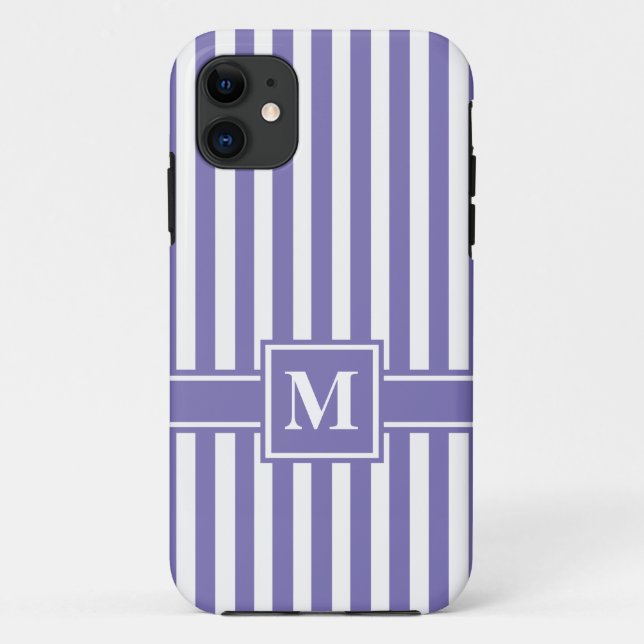 Lila moderner Streifen mit Monogramm Case-Mate iPhone Hülle (Rückseite)