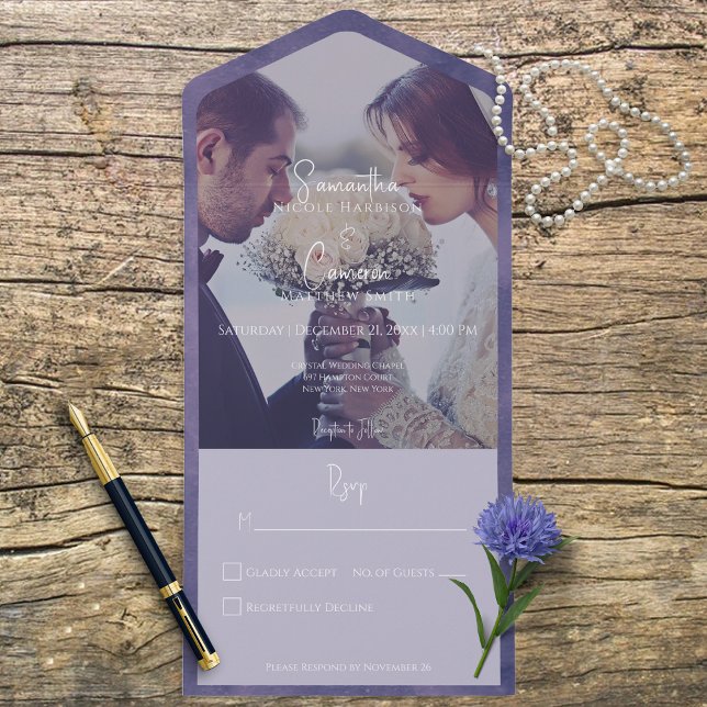 Lila modernes Foto Kein Abendessen All In One Einladung (Von Creator hochgeladen)