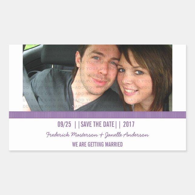 Lila modernes Foto Save the Date Stickers (Vorderseite)