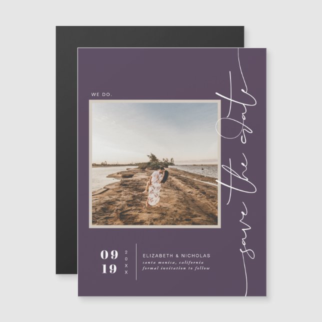 Lila | Modernes Minimal-Save the Date-Foto Magneteinladung (Vorne/Hinten)