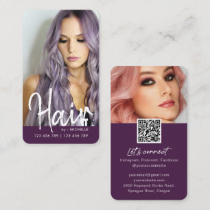 Lila Modernes, schicke Hair Stilvolles QR-Code-Fot Visitenkarte