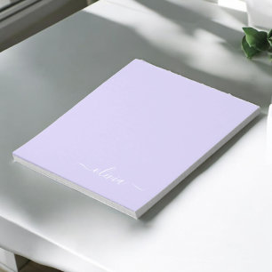 Lila Modernes Schrift Mädchen-Monogramm-Name Notizblock