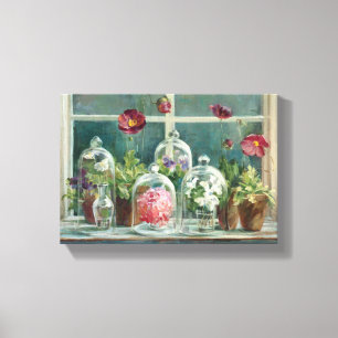 Lila Mohnblumen auf einem Windowsill Leinwanddruck