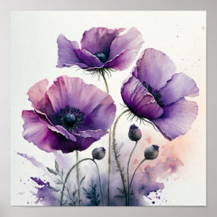 Lila Mohnblumen Kunstposter Poster