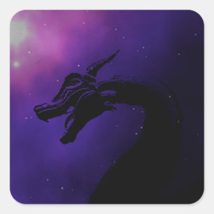 Lila Mond Drache Illustration Quadratischer Aufkleber