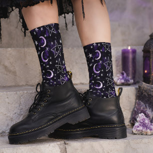 Lila Mond & Pentagramm Gothic Okkultismus Socken