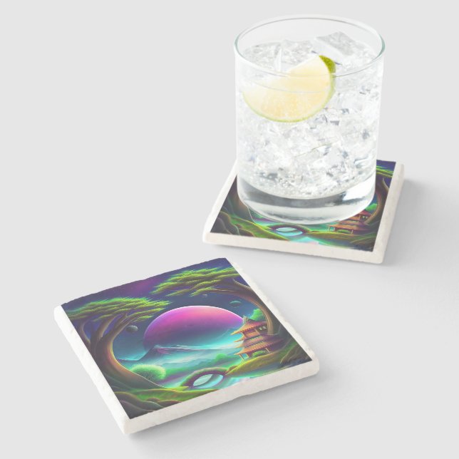 Lila Mond Steinuntersetzer (Seitenansicht)