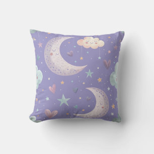 Lila Mond und Stars Kissen