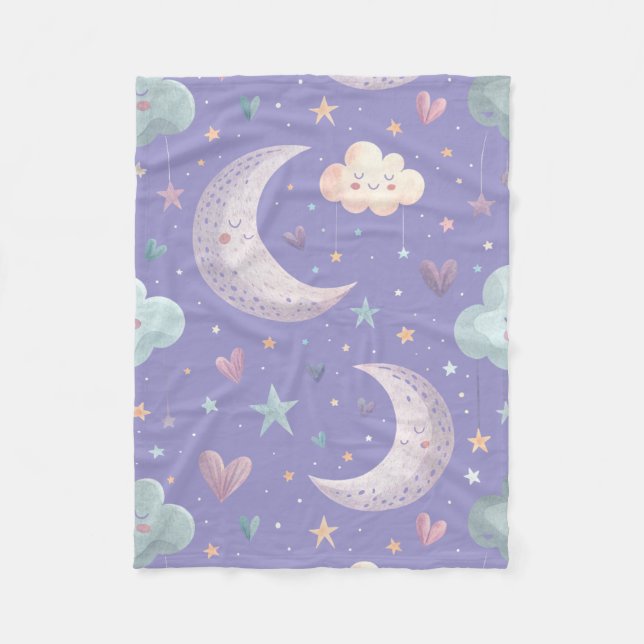 Lila Mond und Wolken Fleecedecke (Vorderseite)