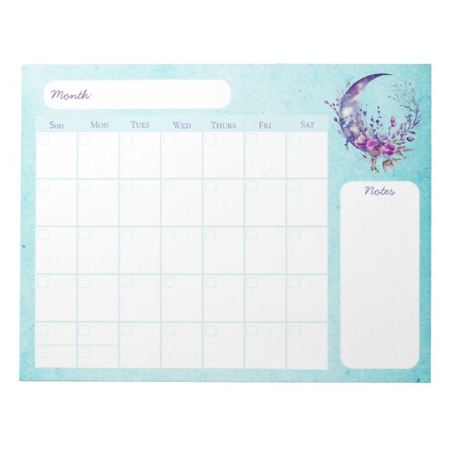 Lila Mondkalender Notepad - 40 Seiten Notizblock (Vorderseite)