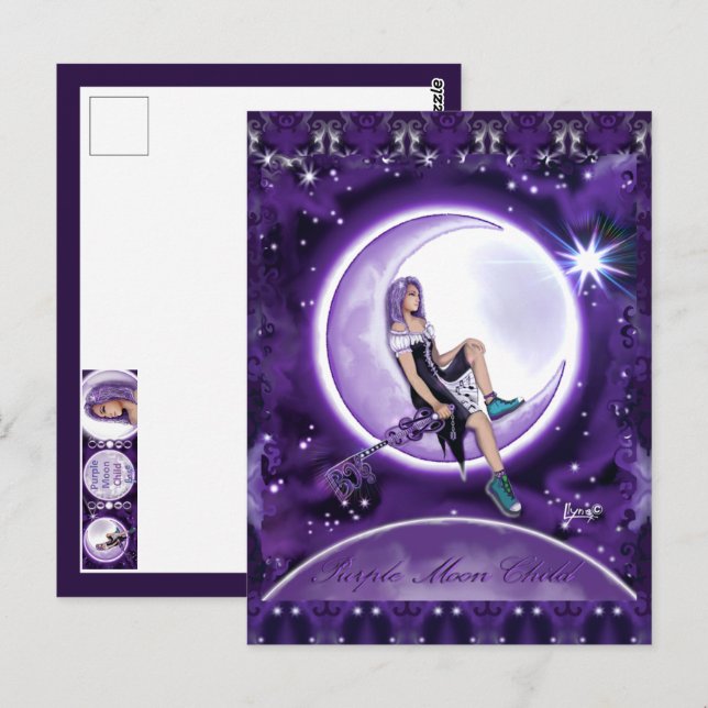 Lila Mondkind Postkarte (Vorne/Hinten)