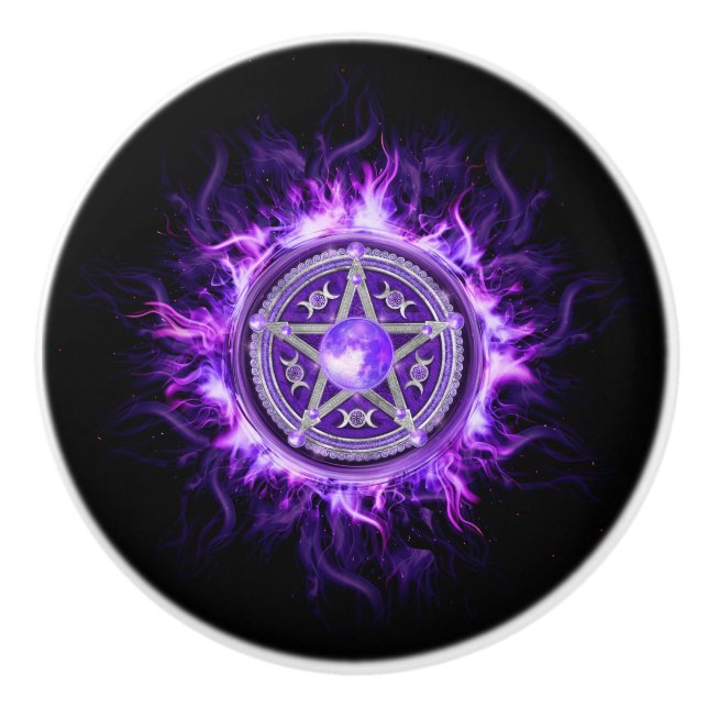 Lila MondPentagramm Keramikknauf (Vorderseite)