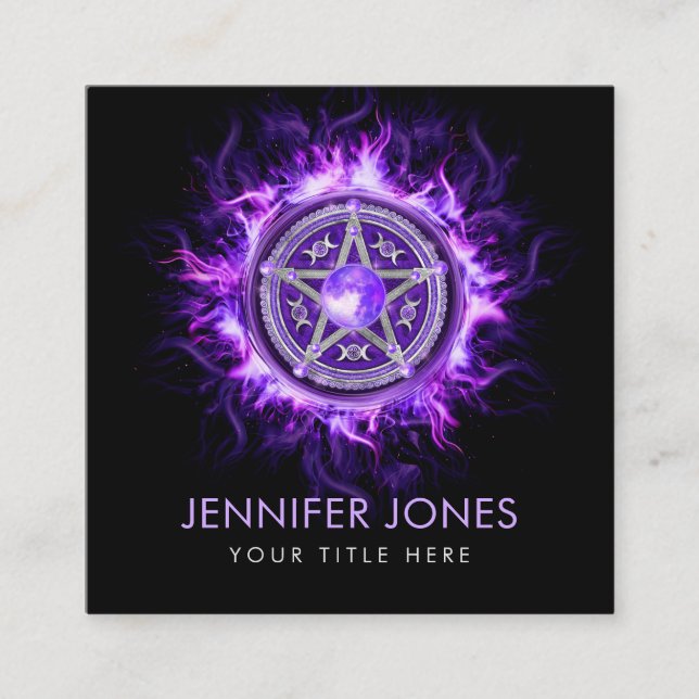 Lila MondPentagramm Quadratische Visitenkarte (Vorderseite)