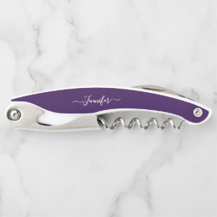 Lila Monogram Beer Wine Corkschraube Flaschenetike Kellnermesser