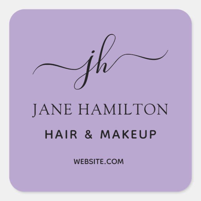 Lila Monogram-Business-Logo Quadratischer Aufkleber (Vorderseite)