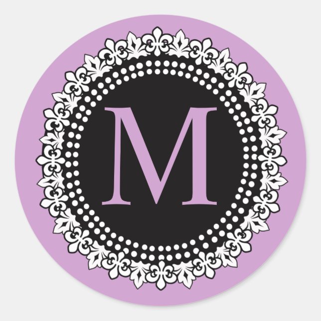Lila Monogram M Lilie Wedding Sticker (Vorderseite)