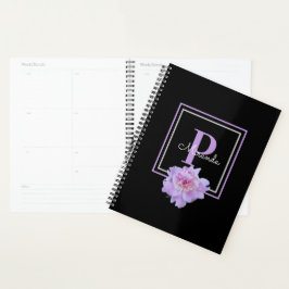 Lila Monogram Pink Peony Blume Black Planer