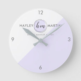 Lila Monogram Style Custom Logo Runde Wanduhr