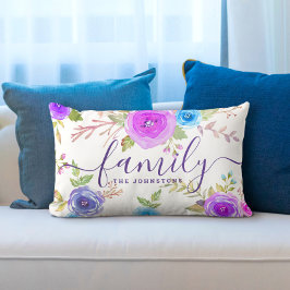 Lila Monogramm florales Aquarellbild Lendenkissen