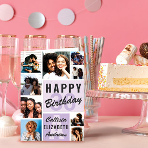Lila Monogramm Foto Collage Happy Birthday Karte