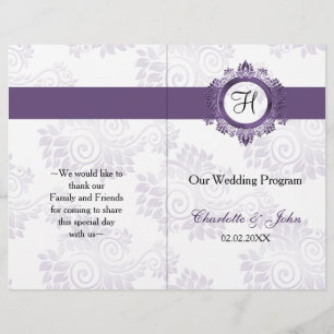 lila Monogramm gefaltetes Hochzeitsprogramm
