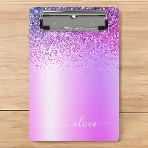 Lila Monogramm Glitter Funkeln Mädchen Schrift Mini Klemmbrett