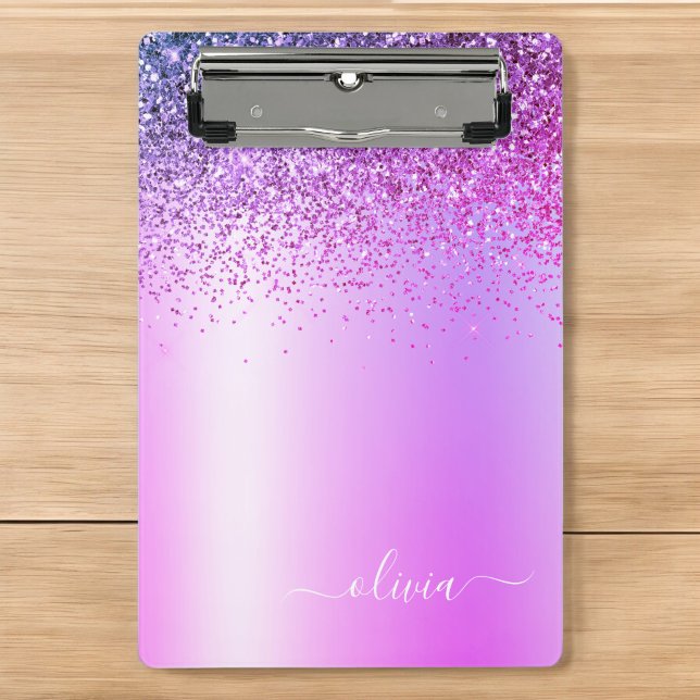 Lila Monogramm Glitter Funkeln Mädchen Schrift Mini Klemmbrett (Von Creator hochgeladen)
