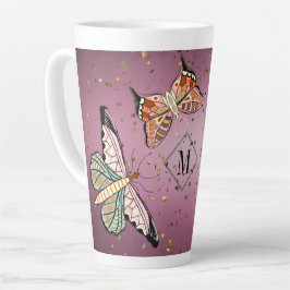 Lila Monogramm-Glitzer Milchtasse