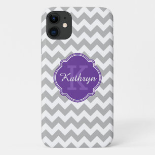 Lila Monogramm Grau Zickzack Muster Case-Mate iPhone Hülle