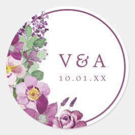 Lila Monogramm-Hochzeitsticker Runder Aufkleber