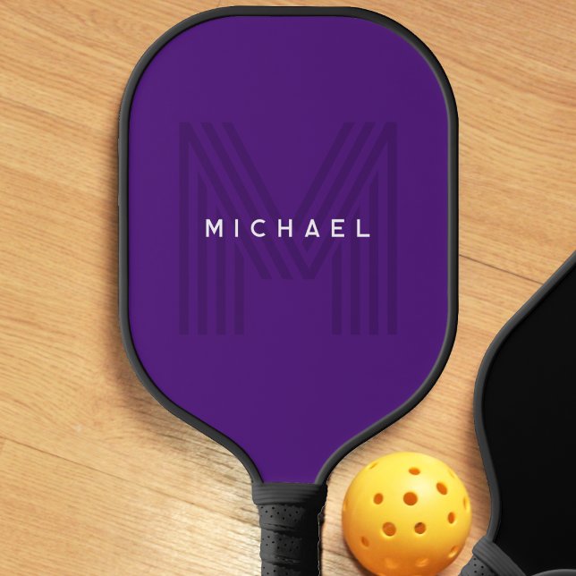 Lila Monogramm mit einfachem modernen Namen Pickleball Schläger (purple monogram pickleball paddle)