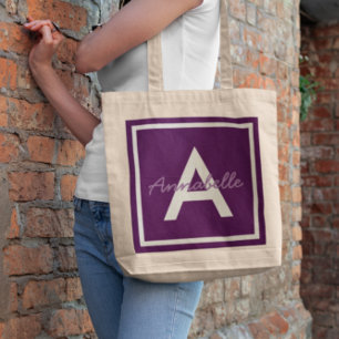 Lila Monogramm Personalisiert Tragetasche