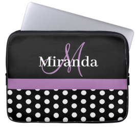 Lila Monogramm Schwarz-weißer Polka-Dot Laptopschutzhülle