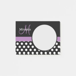 Lila Monogramm Schwarz-weißer Polka-Dot Post-it Klebezettel