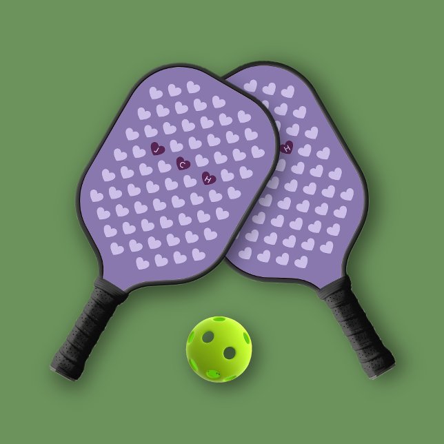 Lila Monotone Hört Persönliches Monogramm Pickleball Schläger (Von Creator hochgeladen)