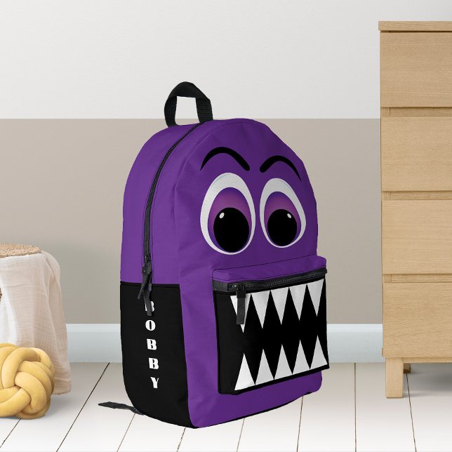 Lila Monster Große Augen und scharfe Zähne Bedruckter Rucksack (Von Creator hochgeladen)