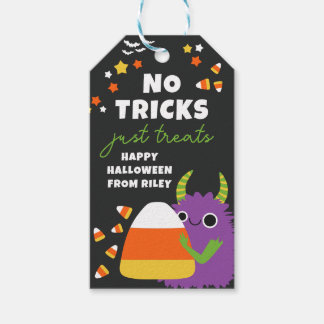 Lila Monster Halloween Just Süßigkeiten Boo-Korb Geschenkanhänger