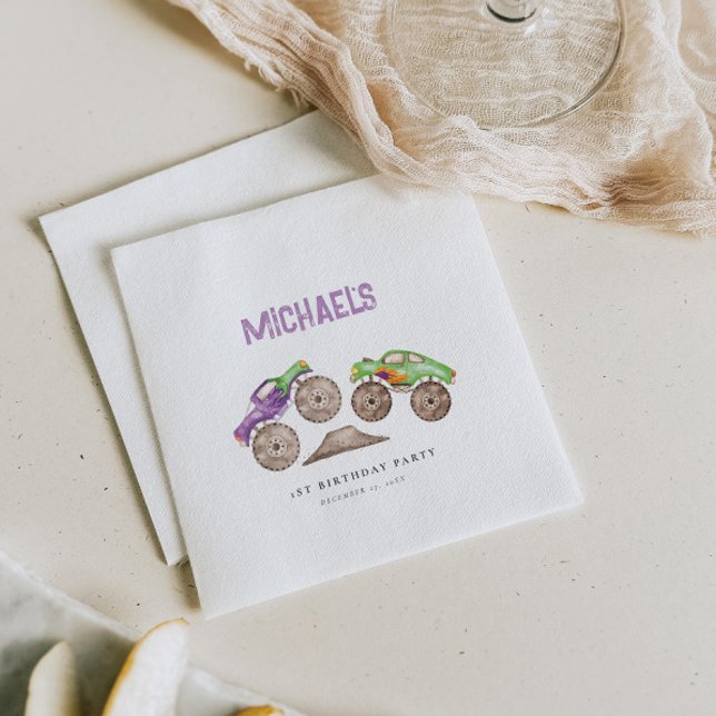 Lila Monster Trucks Bash Geburtstag Serviette (Von Creator hochgeladen)