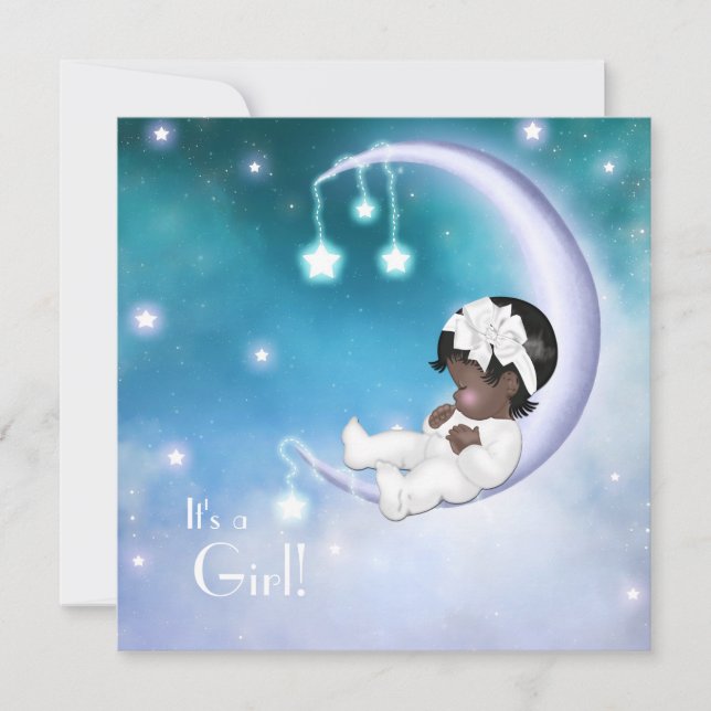 Lila Moon Ethnic Baby Girl Dusche Einladung (Vorderseite)