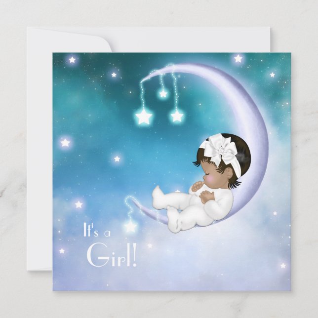 Lila Moon Ethnic Baby Girl Dusche Einladung (Vorderseite)