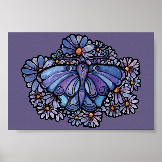 Lila Moon Moth Daisies Poster (Vorne)